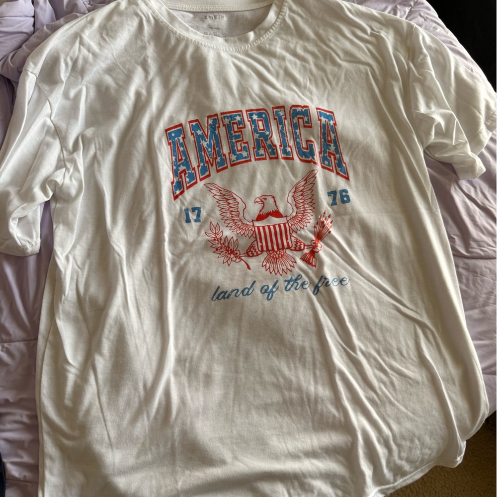 White Graphic T-Shirt with American Eagle Design